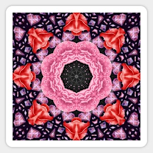 Crystal Hearts and Flowers Valentines Kaleidoscope pattern (Seamless) 35 Sticker